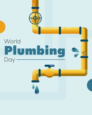 Illustration of yellow plumbing pipes and fixtures with the text 'World Plumbing Day'
