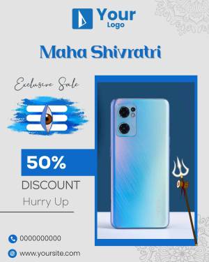 Maha Shivratri sale advertisement featuring a smartphone with a discount offer.