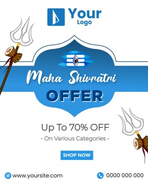 Maha Shivratri Offer banner with trident and damru