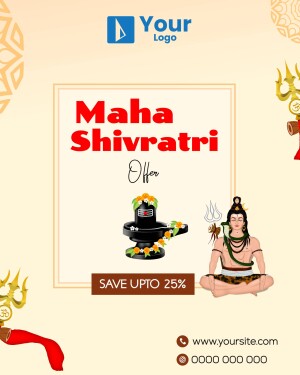 Maha Shivratri festival offer with Lord Shiva image and discount details.