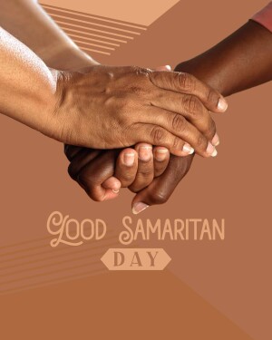 A close-up of diverse hands clasped together with the text 'Good Samaritan Day'.