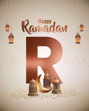 Ramadan Kareem greeting with lanterns and crescent moon