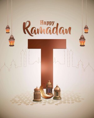 Ramadan Kareem greeting with lanterns and mosque silhouette