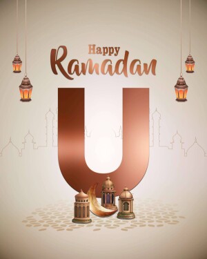 Ramadan greeting with a large letter U and decorative lanterns