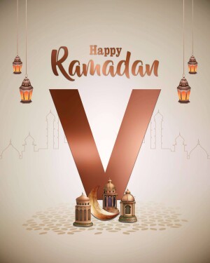 Ramadan Kareem greeting with lanterns and crescent moon