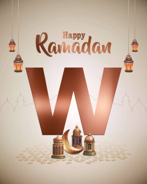 Ramadan Kareem greeting with lanterns and crescent moon