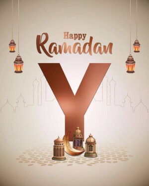 Ramadan greeting with a large letter Y and traditional lanterns
