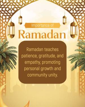 Ramadan greeting with lanterns and palm leaves