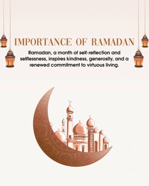 Ramadan crescent moon and mosque illustration with text about the importance of the holy month.