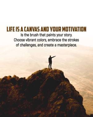 Silhouette of a person on a mountaintop with motivational text