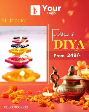 Diwali diya and traditional decorations with festive offer details.