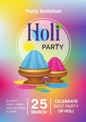 Colorful Holi Party Invitation with Gulal and Date