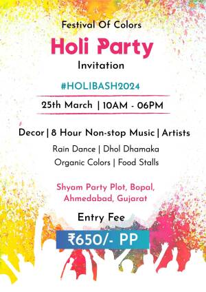 Colorful Holi Party Invitation with event details
