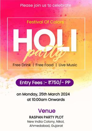Holi Party Invitation with details