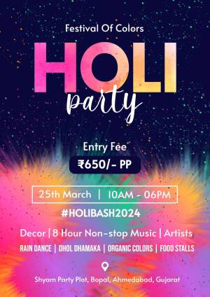 Colorful Holi Party Poster with Event Details