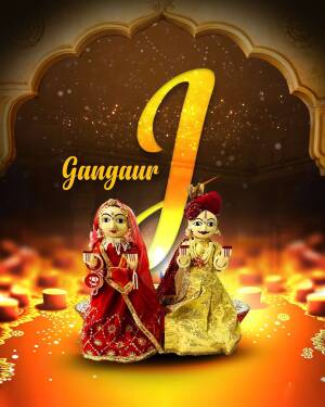 Traditional Rajasthani puppets celebrating Gangaaur festival with lit lamps.