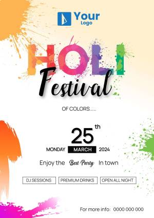 Colorful Holi Festival poster with date and event details