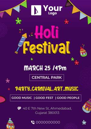 Colorful Holi Festival Poster with Date, Time and Location