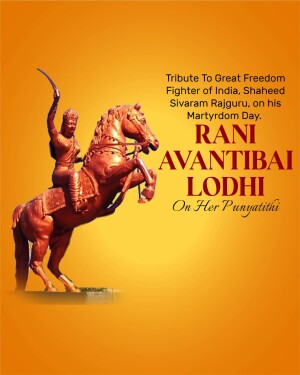 Statue of Rani Avantibai Lodhi on horseback with a tribute message.