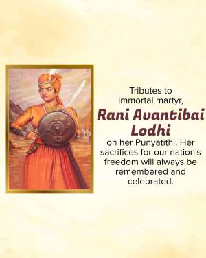 Portrait of Rani Avantibai Lodhi with text commemorating her Punyatithi