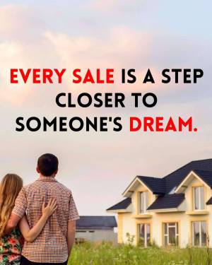 Couple looking at a house with motivational text overlay