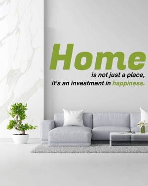 Living room with 'Home' wall decal and inspirational quote.