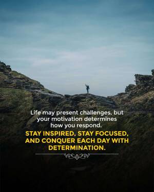 Person standing on a mountain peak with motivational quote
