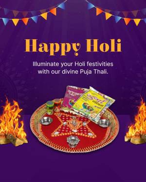 Holi festival greeting with a Puja Thali