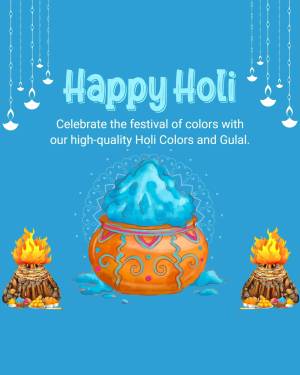 Happy Holi image with pot of colors and flames