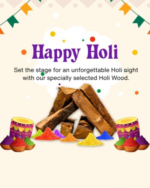 Holi festival greeting with bonfire and colors