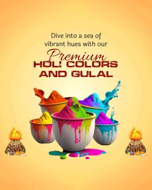 Colorful Holi celebration with premium colors and gulal in bowls