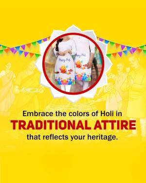 Couple wearing white traditional outfits with Holi color designs, celebrating the festival of Holi.