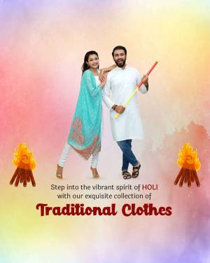 Couple celebrating Holi festival in traditional Indian attire