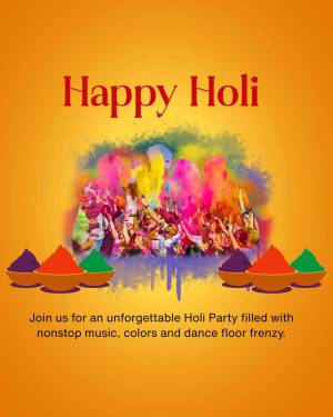 Happy Holi festival poster with colorful powder and people celebrating