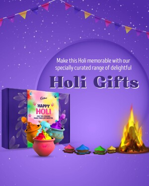 Holi gifts with colorful elements and a bonfire