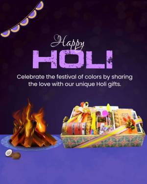 Holi festival gift basket with bonfire and colorful decorations