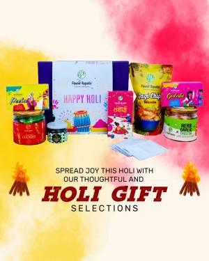 Holi gift box with sweets, snacks, and herbal products