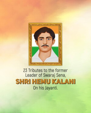 Portrait of Shri Hemu Kalani with Indian Flag Background