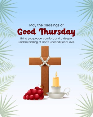 Good Thursday religious greeting with cross, grapes, and candle