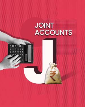 Image depicting joint accounts, a calculator, and money bag with the letter 'J'.