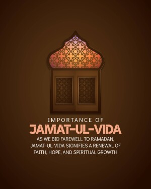 Image depicting an arched window with a sunset background and text 'Importance of Jamat-ul-Vida'
