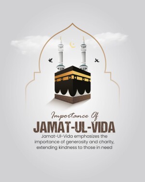 Image depicting the Kaaba with text emphasizing the importance of Jamat-ul-Vida and charity.