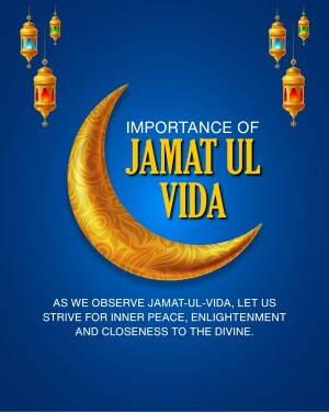 Golden crescent moon with lanterns and text 'Importance of Jamat Ul Vida'