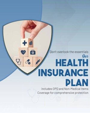 Image depicting health insurance concept with medical symbols and a plus sign on building blocks.