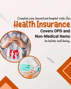 Health insurance advertisement featuring a doctor and family