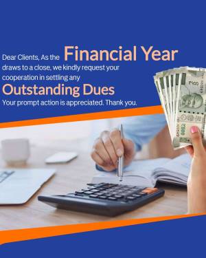 Image depicting a financial reminder for outstanding dues with money and a calculator.