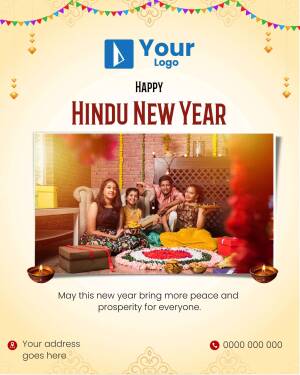 Hindu New Year greeting with family celebrating