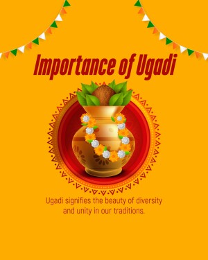 Ugadi festival poster with traditional pot and decorations