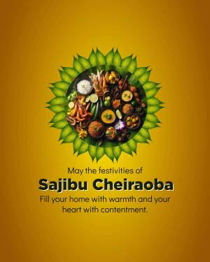 A vibrant sunflower made of food with text wishing 'May the festivities of Sajibu Cheiraoba fill your heart with contentment.'