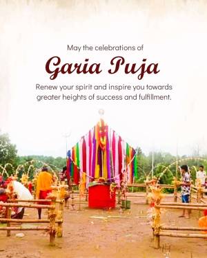 Garia Puja celebration with a decorated shrine and people gathered